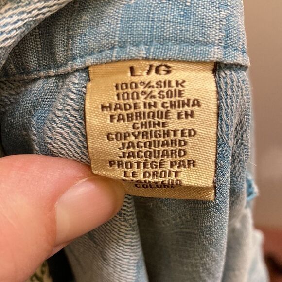 Jamaica Jaxx Light Blue Hawaii Flower Beachy Silk Short Sleeve Button‎ Do… - Picture 10 of 10